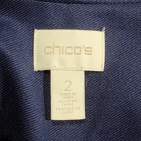 Chico's Navy Blue Blazer Jacket Gold Buttons Stitching Hook Front - Picture 4 of 6